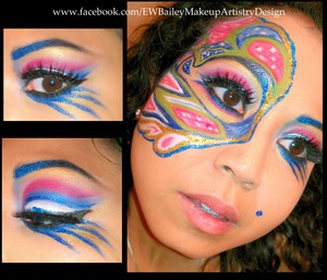 Paisley-Inspired half-mask with red, green, blue, and gold. 