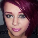 Magenta Hair & Eyebrows - Gold & Green Eyeshadow - Pink Lips