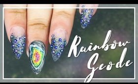 Rainbow Geode nail art (with nail polish)
