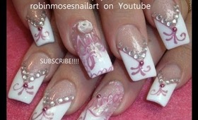 Pink and White Diva Bling Nail Art Juicy 3d Rose