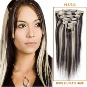 30 Inch #1b/613 Clip In Remy Human Hair Extensions 7pcs
