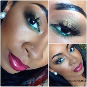 Another gorgeous holiday look! A neutral eye with a pop of green glitter underneath! I did a tutorial for this look that will be on my youtube channel soon, BeautySoSweet08 

Follow me on Instagram at @muashaleena to view my daily makeup pics :) 