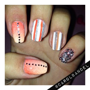 Had these two oranges for some time but didnt know what to do with them, so I came up with this. Gradient, stripes and glitter! :)