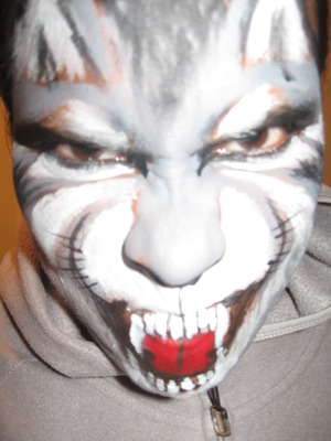 Wolf face paint using face paint and eyeliner - inspired by the Wolfe brothers