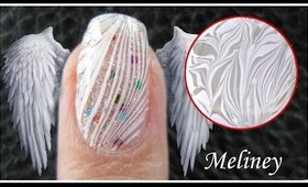 WATER MARBLE NAIL ART | WHITE FEATHER ANGEL WING DESIGN | EASY HOW TO STEP BY STEP TUTORIAL