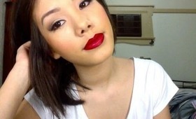 Basic brown eye red lip makeup tutorial