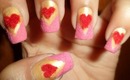 Red Plush Hearts in pink fluffy chevron nails