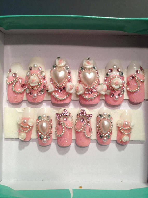 3D Himegyaru Princess Nails with roses | Katherine A.'s (kawaiiclaws ...