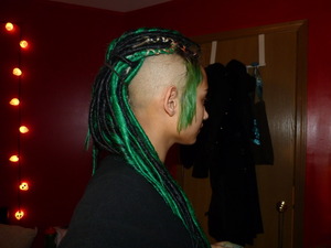 Put synthetic dreads into my mohawk