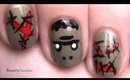 Frankenstein Nail Art With Bloody Stitches -- Halloween Nail Design for Short Nails
