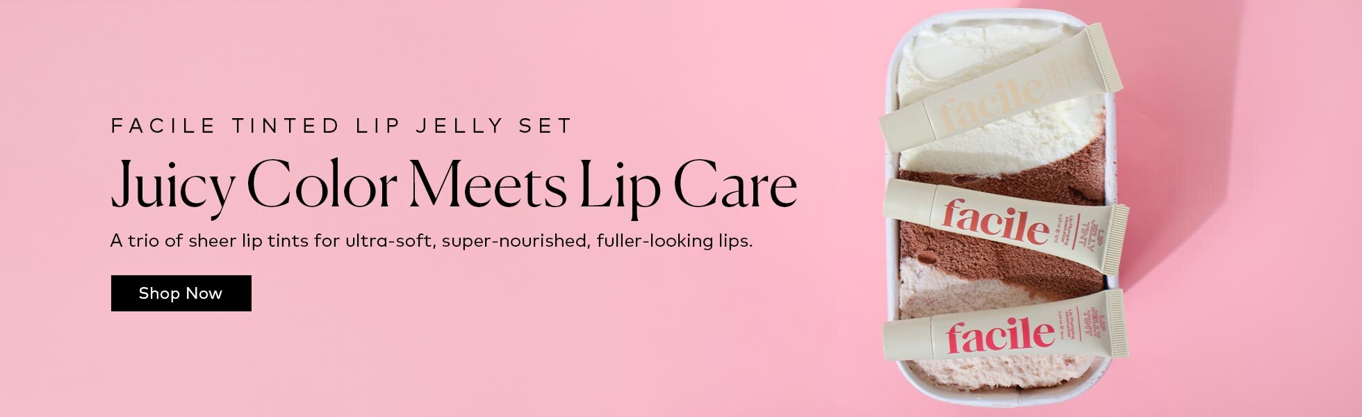 Swipe on sheer color, glossy shine, and cushiony hydration with three lip tints made to soften, condition, and plump the look of lips. Shop the Facile Summer Tinted Lip Jelly Set on Beautylish.com