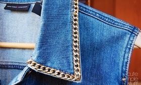 Metal Chain Collar Denim Vest out of Regular Denim Jacket | Fashion DIY