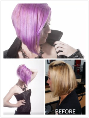 purple hair sharp a-line haircut hairstyle sassoon pravana