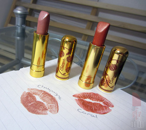 Photo from The Lipstick Site of Besame Champagne and Coral Lipsticks