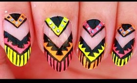 Bright Tribal nail art