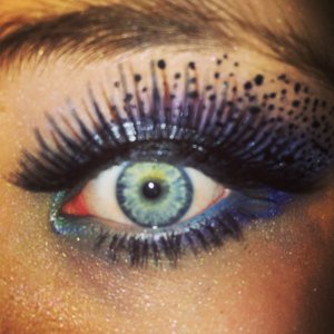 This is a blended peacock look I did with eyeliner,eyeshadow and false eyelashes on my best friend I also have a insta for this sort of thing Awesome_makeup_forgirls