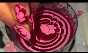 Water Marble Nail Art Pink & Red (HD)