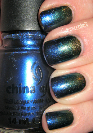 Base: Wet N Wild Ebony Hates Chris, Gradient: China Glaze Want My Bawdy, Deviantly Daring, and Rare and Radiant