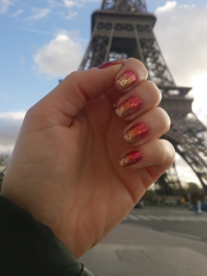 Christmas Red/Golden design I did for my December trip to Paris (unfortunately Beautylish doesn't find the red nail polish since it is from a German drugstore brand p2 - it is a beautiful shimmery shade of red and called Fever).