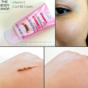 One shade, creamy, sheer coverage, even out skin tone, gentle on sensitive skin, no SPF READ MORE: http://www.beautybykrystal.com/2013/07/the-body-shop-vitamin-e-cool-bb-cream.html