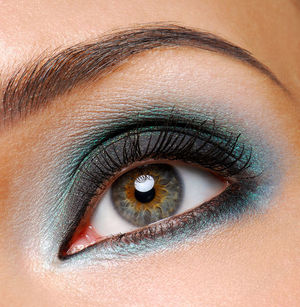 This is  showing how teal can be used as a full colour , rather than just a liner and can complement different eye colours 
