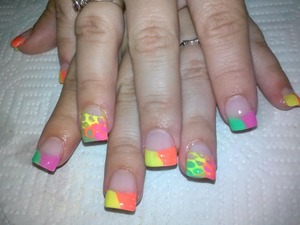 neon nails with snake skin print