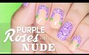 Purple Roses on Nude nail art
