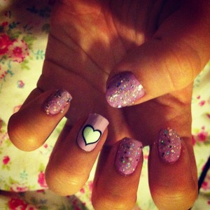 Glittery purple and heart nails! X