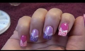 Crackle nails design Pink&Purple