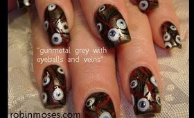 eyeballs with veins: robin moses nail art tutorial (on gunmetal gray)
