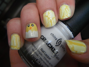 My Easter chick nails.

For this design I used:

Sally Hansen Xtreme Wear- Mellow Yellow
China Glaze Crackle Glaze- Lightning Bolt
L.A. Colours Art Deco- White
L.A. Colours Art Deco- Black
Wet N' Wild- Sunny Side Up