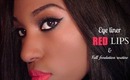 [Cat eyes] Big eye liner red lips & full fondation routine / routine teint (+ merci aux abonnés )