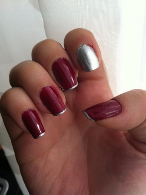 Red nails with silver tip