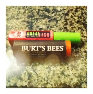 Maybelline New York Great Lash mascara, and Burt's Bees tinted lip balm in "Rose"!