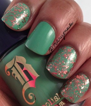 Sally Hansen Copper Penny layered over Brash Green Machine 
http://www.polish-obsession.com/2013/03/show-some-love-saturday_9.html?m=1