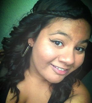Curled, fishtail braided bangs, & bobby pinned to the back.
