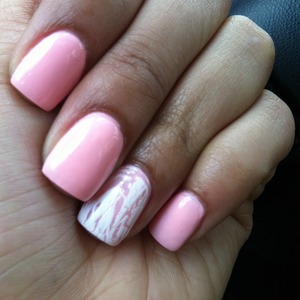 Bright neon colored pink. White crackle. 