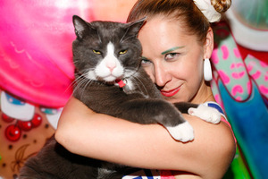 With Hibiscus, the Beautylish studio cat.
