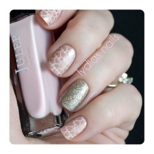 Pink Heart Nails with Silver Glitter | Dajah C.'s Photo | Beautylish