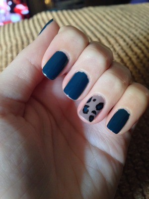 Essie's "Go Overboard" and Chinchilly" paired with a black Sally Hansen Nail Art Pen which I used to draw the spots.