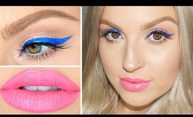 GRWM Hair & Makeup! ♡ Electric Blue Liner, Pink Lips & Retro Waves!