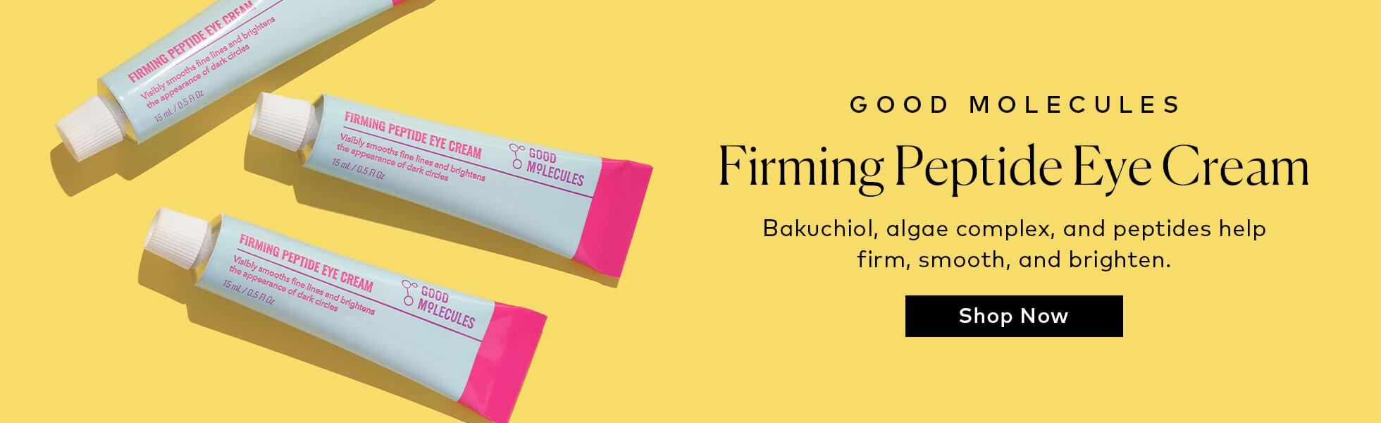 A moisturizing new eye cream helps target dark circles, crow’s feet, and dry, flaky texture. Shop the Good Molecules Firming Peptide Eye Cream at Beautylish.com