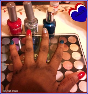 My Red White & Blue Nails. It Was Suppose To Look Like The American Flag Sorta. This Can Be A Good Style For The 4th Of July