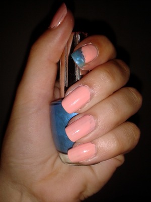natural nails with salmon colour and blue edge..hope you like it :)) xx