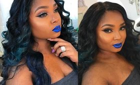 Royal Blue glitter lip Full Face Makeup tutorial -  Queenii Rozenblad