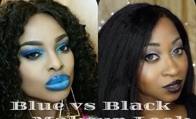 Blue vs Black Bold Lipstick Makeup Look Collab