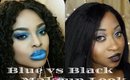 Blue vs Black Bold Lipstick Makeup Look Collab