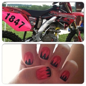 I like to match my nails to my Boyfriends dirtbike for races <3 
