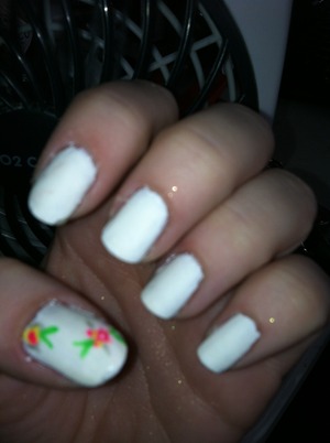 White matte with free hand floral on thumb :)