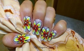 Bold, Maxi Summer Flower Print Nail Art Design Tutorial - ♥ MyDesigns4You ♥